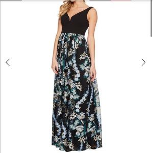 Adrianna Papell V-Neck Floral Embroidered Gown